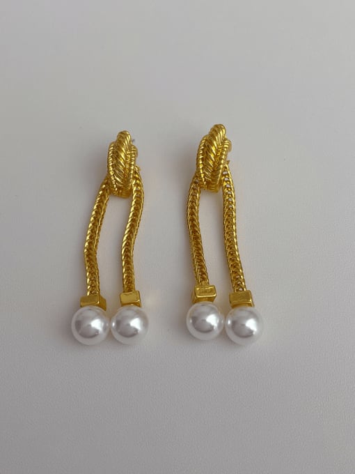 YOUH Brass Imitation Pearl Tassel Minimalist Drop Earring 0