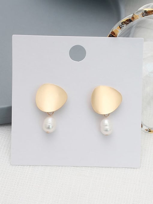 Dumb gold Copper Imitation Pearl Round Minimalist Drop Trend Korean Fashion Earring