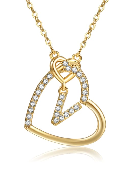 V gold Brass Cubic Zirconia Heart Minimalist  Letter Pendant Necklace