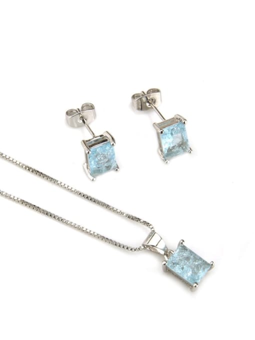 renchi Brass Rectangle Cubic Zirconia Earring and Necklace Set 4
