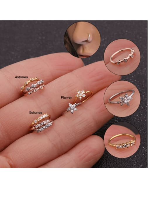 HISON Brass Cubic Zirconia Flower Vintage Nose Rings