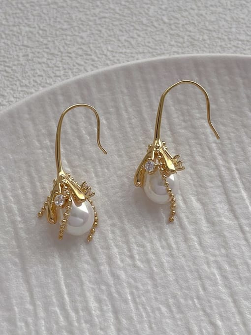 G174 gold Brass Imitation Pearl Irregular Minimalist Hook Earring