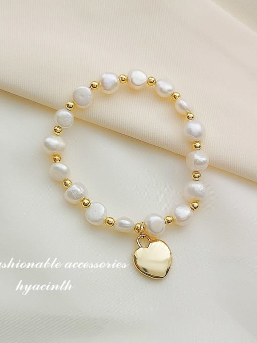 HYACINTH Copper Imitation Pearl Heart Dainty Beaded Bracelet 2