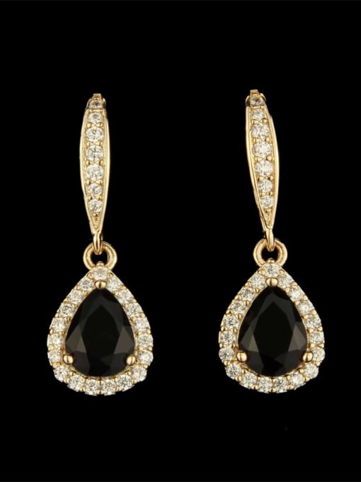 Gold Plated Black Brass Water Drop  Cubic Zirconia  Luxury Drop Earring