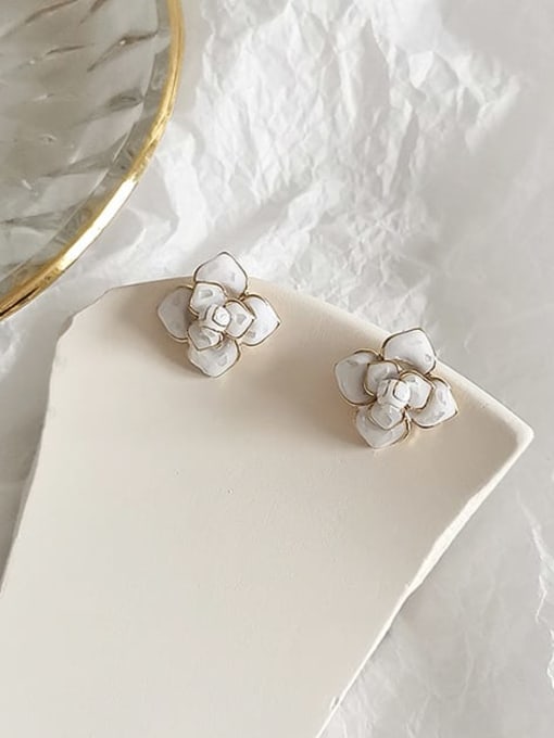 white Copper Enamel Flower Cute Stud Trend Korean Fashion Earring