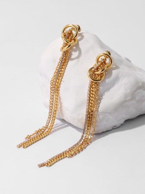 TINGS Brass Cubic Zirconia Tassel Vintage Threader Earring 2