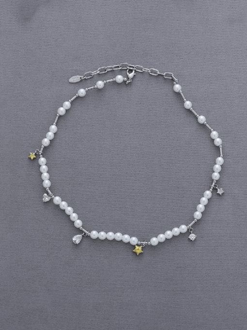 Five Color Brass Imitation Pearl Tassel Minimalist Beaded Necklace 2