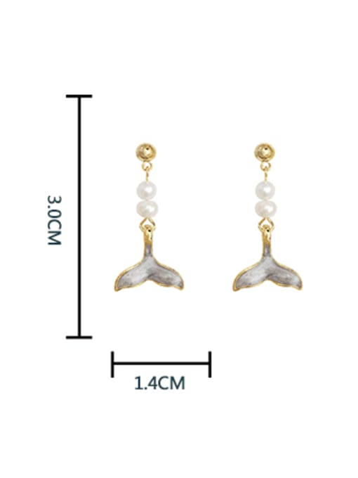 HYACINTH Brass Imitation Pearl Enamel Fish Tail Minimalist Drop Earring 2