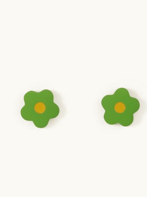Yellow green Alloy Enamel Flower Cute Stud Earring
