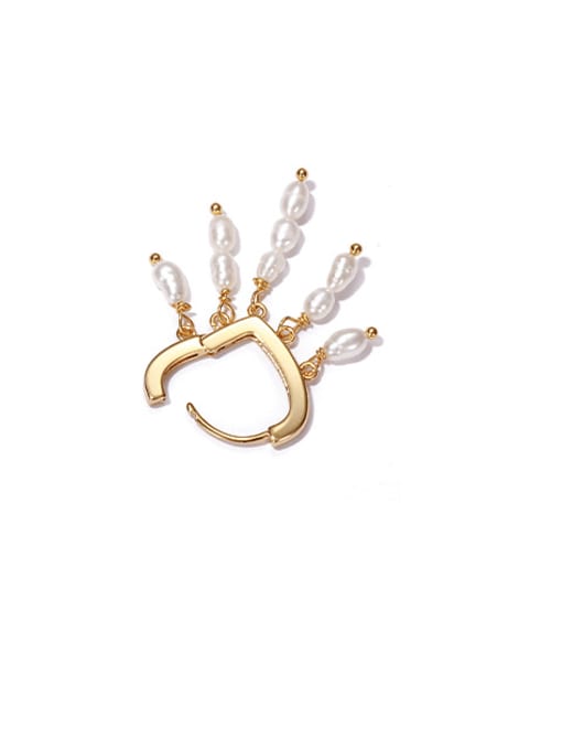 ACCA Brass Freshwater Pearl Tassel Vintage Huggie Earring 3
