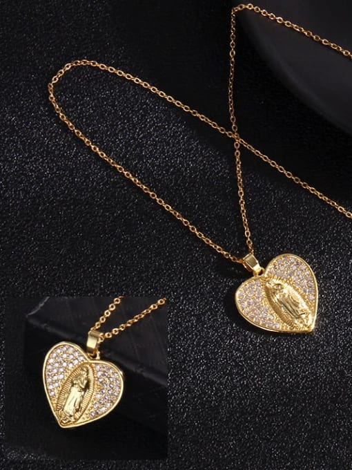 10A383 Copper Cubic Zirconia Heart Vintage Regligious Necklace