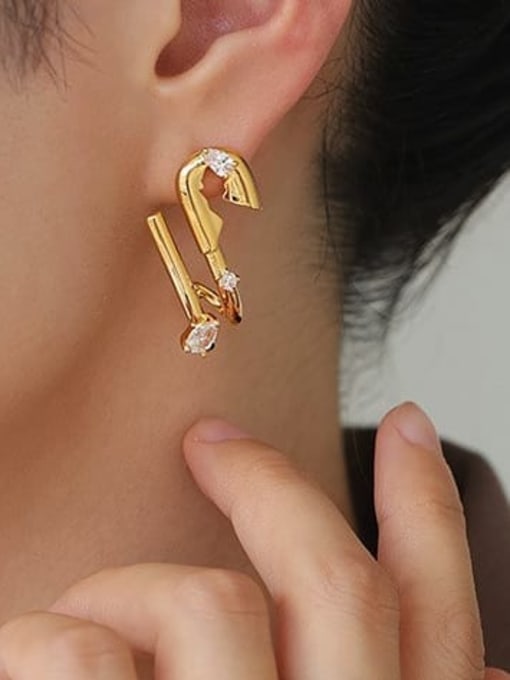 ACCA Brass Cubic Zirconia Irregular Minimalist Single Earring(Single-Only One) 1