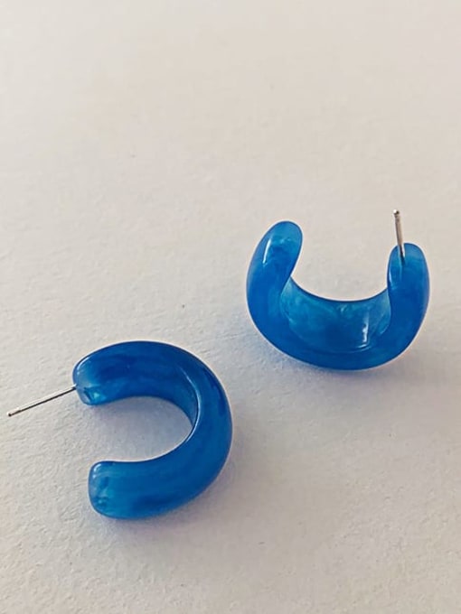 blue Alloy Resin Geometric Vintage semicircle C Stud Earring