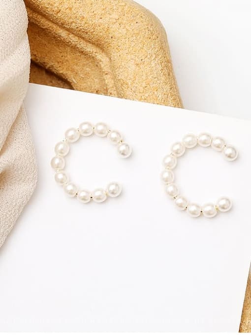 Pearl White Copper Imitation Pearl Geometric Minimalist Stud Trend Korean Fashion Earring