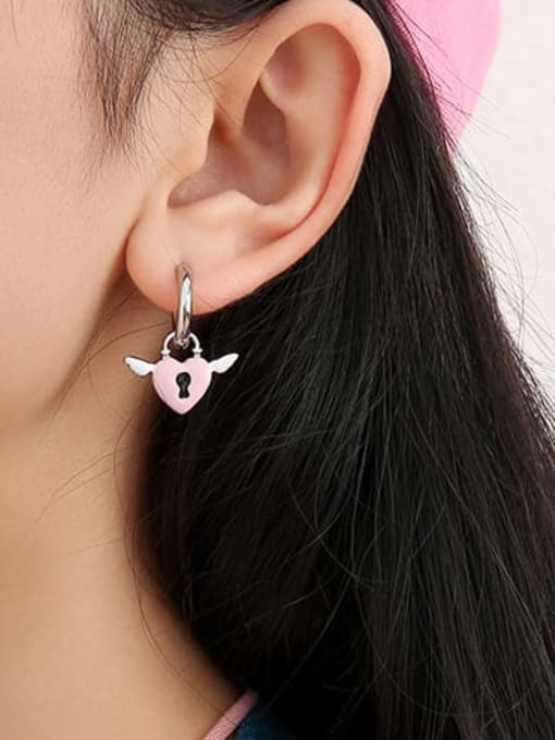 Five Color Brass Enamel Wing Heart Cute Huggie Earring 1