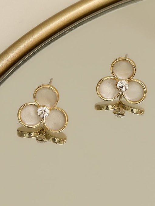 14K gold Copper Shell Flower Minimalist Stud Trend Korean Fashion Earring