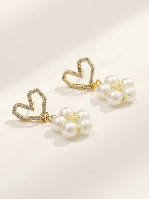 HYACINTH Brass Imitation Pearl Heart Cute Drop Trend Korean Fashion Earring 0