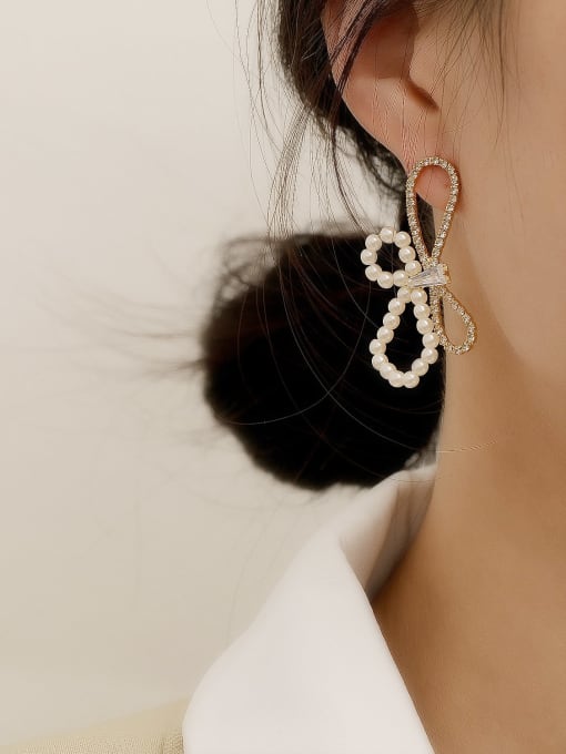 HYACINTH Brass Imitation Pearl Bowknot Vintage Stud Trend Korean Fashion Earring 1