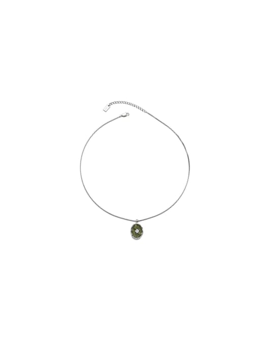 TINGS Brass Cubic Zirconia Green Round Vintage Necklace