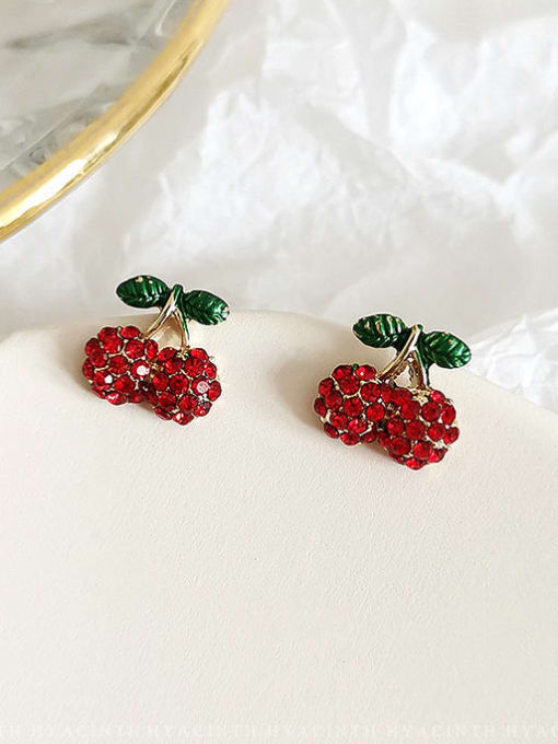 HYACINTH Copper Rhinestone Friut Cherry Cute Stud Trend Korean Fashion Earring 1