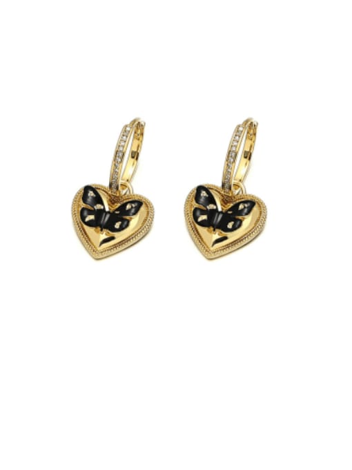 golden Brass Cubic Zirconia Butterfly Heart Vintage Huggie Earring