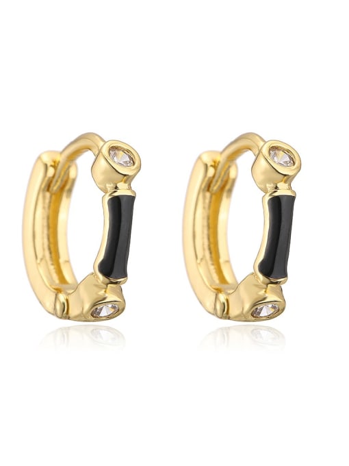 41794 Brass Cubic Zirconia Enamel Geometric Bohemia Huggie Earring