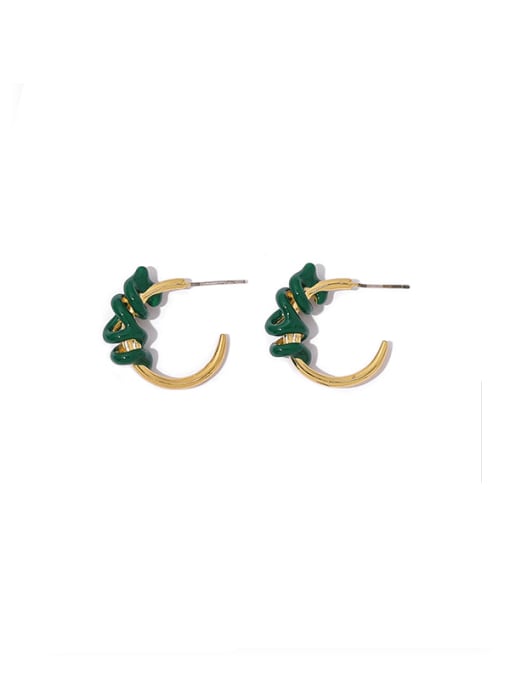 green Brass Enamel Geometric Minimalist Stud Earring