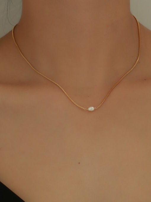 Five Color Brass Imitation Pearl Vintage   Geometric Chain  Necklace 2