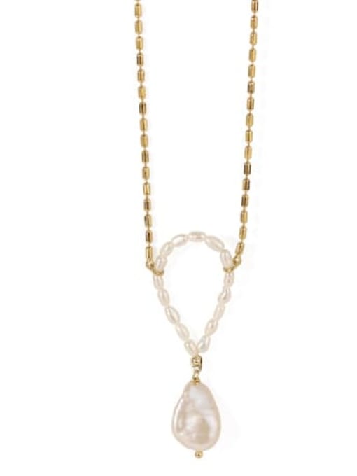 golden Brass Freshwater Pearl Irregular Minimalist Necklace