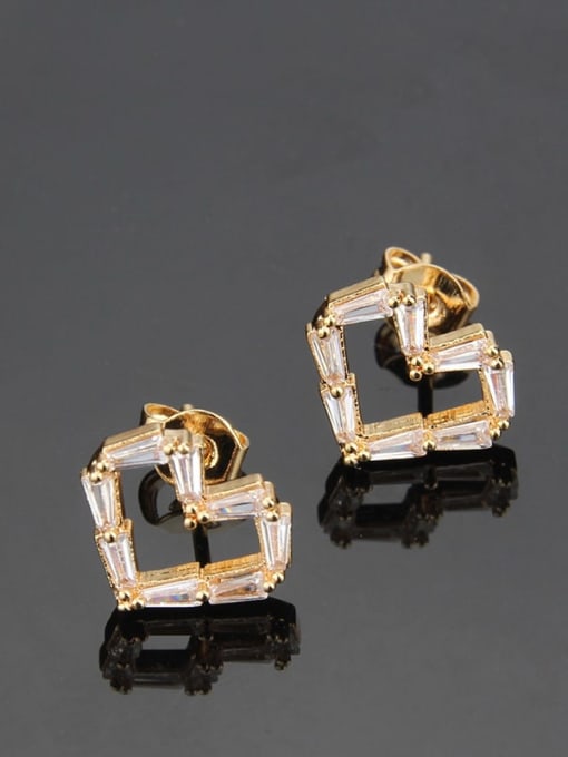 renchi Brass Cubic Zirconia Heart Dainty Stud Earring 3