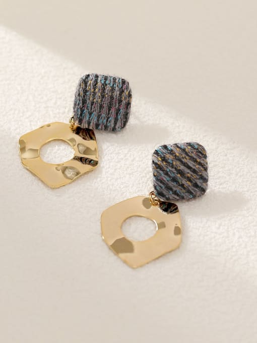 HYACINTH Brass Leather Geometric Vintage Drop Earring