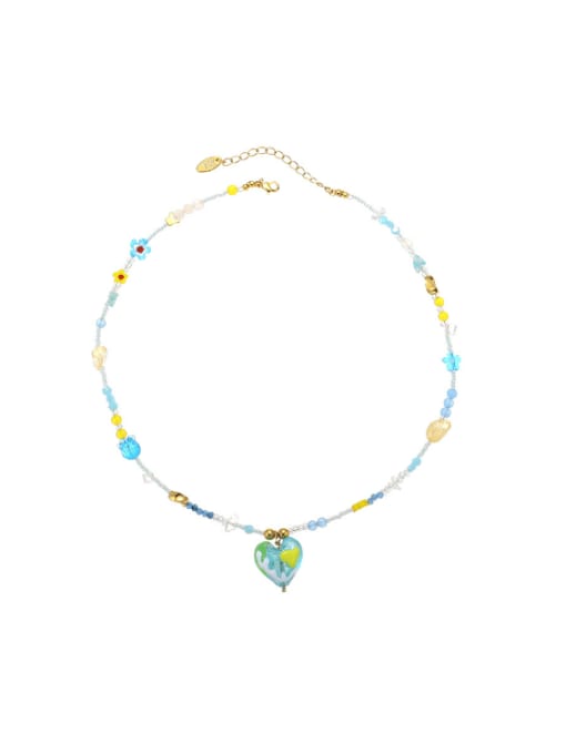 Five Color Brass Natural Stone Heart Bohemia Necklace