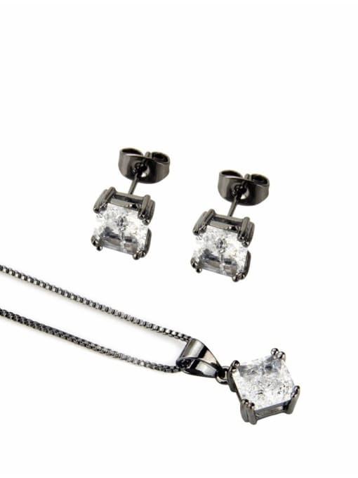 renchi Brass Square Cubic Zirconia Earring and Necklace Set 3