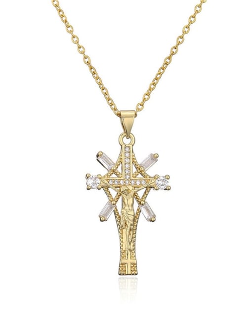 AOG Brass Cubic Zirconia Cross Vintage Regligious Necklace