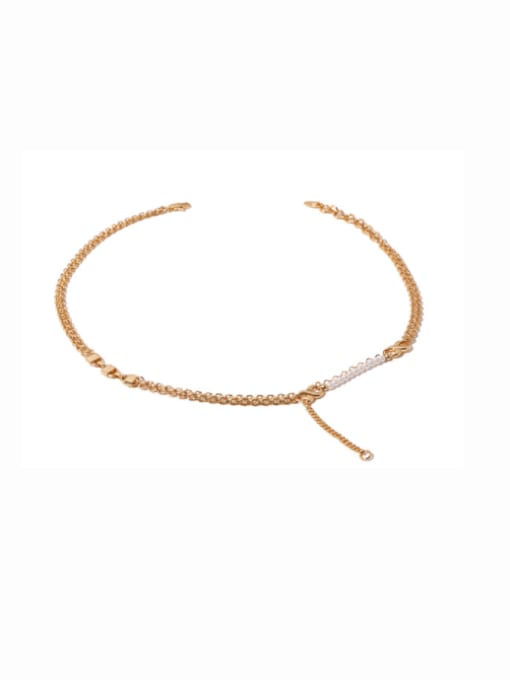 ACCA Brass Imitation Pearl Geometric Minimalist Multi Strand Necklace 0