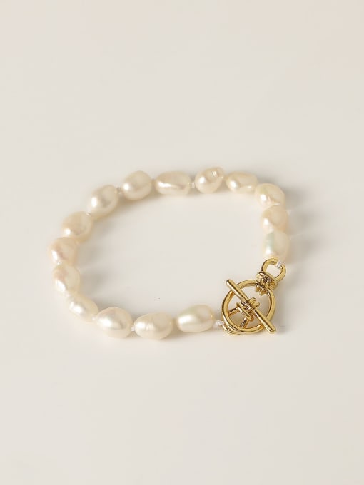 freshwater pearl bracelet Brass Freshwater Pearl Geometric Minimalist Beaded Bracelet