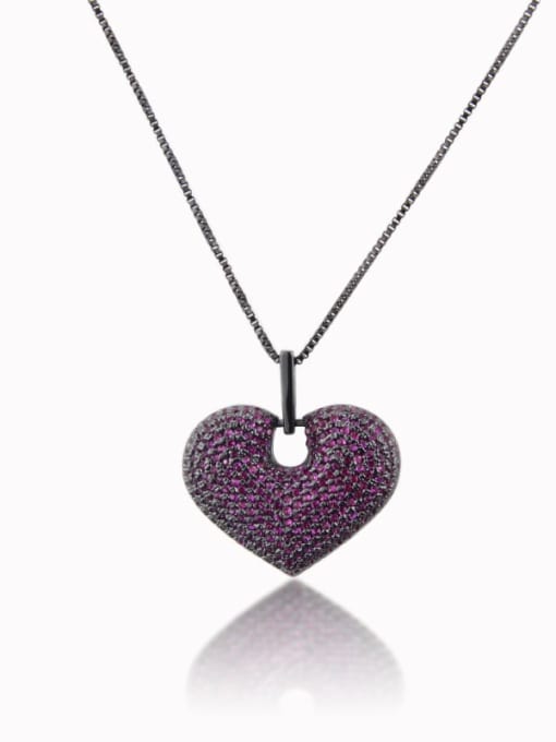 Black red zirconium plating Brass Cubic Zirconia Heart Luxury Necklace