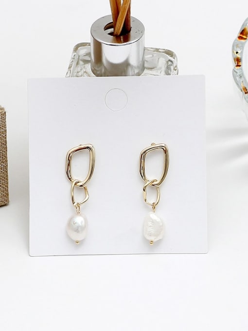 GOLD Copper Freshwater Pearl Geometric Minimalist Drop Trend Korean Fashion Earring