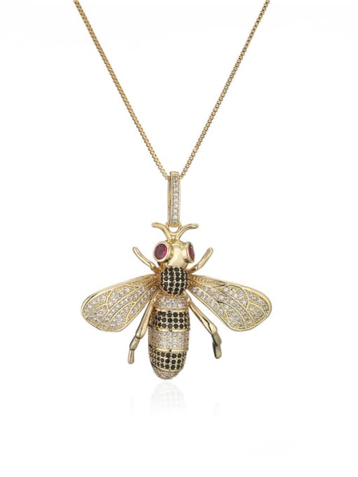 21161 Brass Cubic Zirconia Bee Vintage Necklace