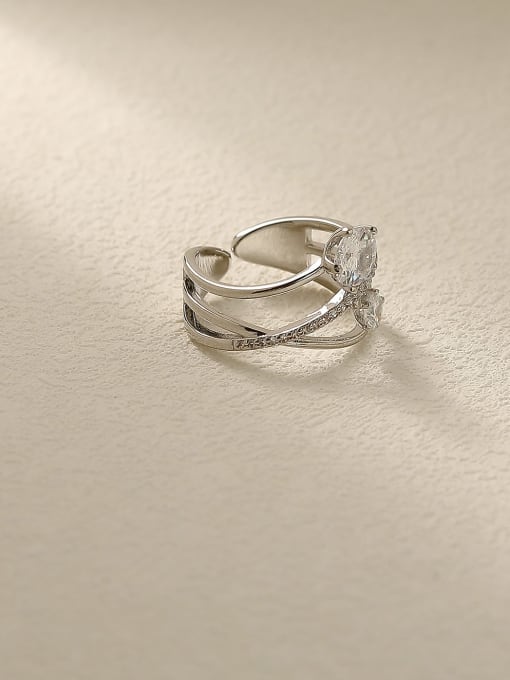 white K Brass Rhinestone Cross Minimalist Stackable Fashion Ring