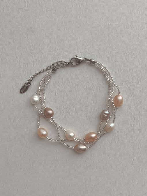 Freshwater Pearl Bracelet Stainless steel Imitation Pearl Geometric Minimalist Strand Bracelet