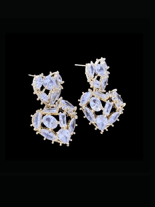 SUUTO Brass Cubic Zirconia Double  Heart Luxury Drop Earring