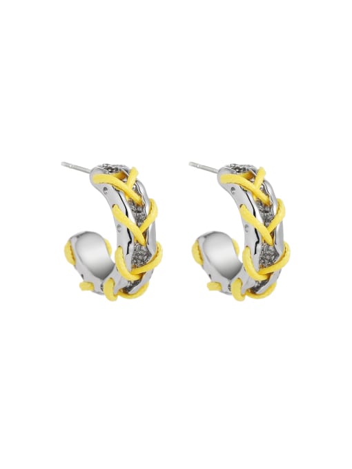 Yellow strap Brass Geometric Minimalist Weave C Shape Stud Earring