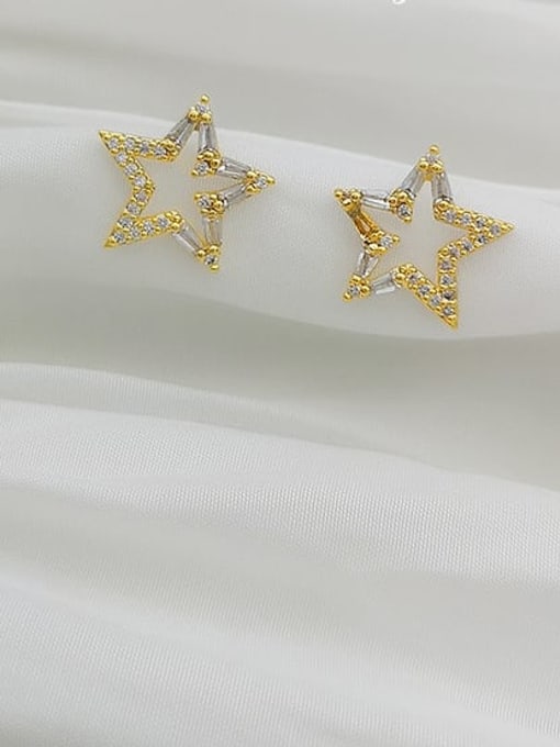 14K gold Copper Cubic Zirconia Star Dainty Stud Trend Korean Fashion Earring