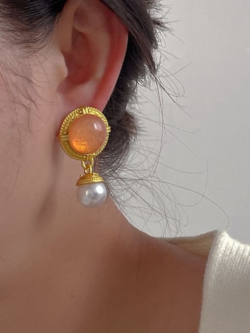 HYACINTH Brass Imitation Pearl Geometric Minimalist Drop Earring 1