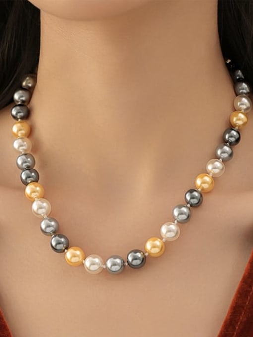 Five Color Brass Imitation Pearl Round Vintage Beaded Necklace 1