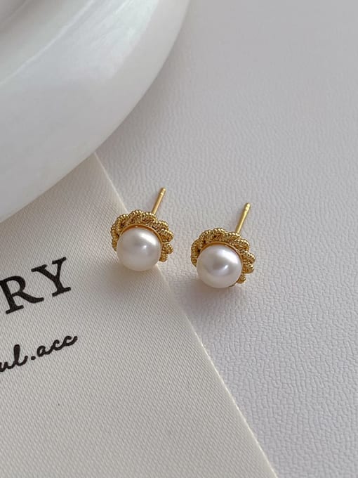 Thread pearl earrings Brass Imitation Pearl Geometric Vintage Stud Earring