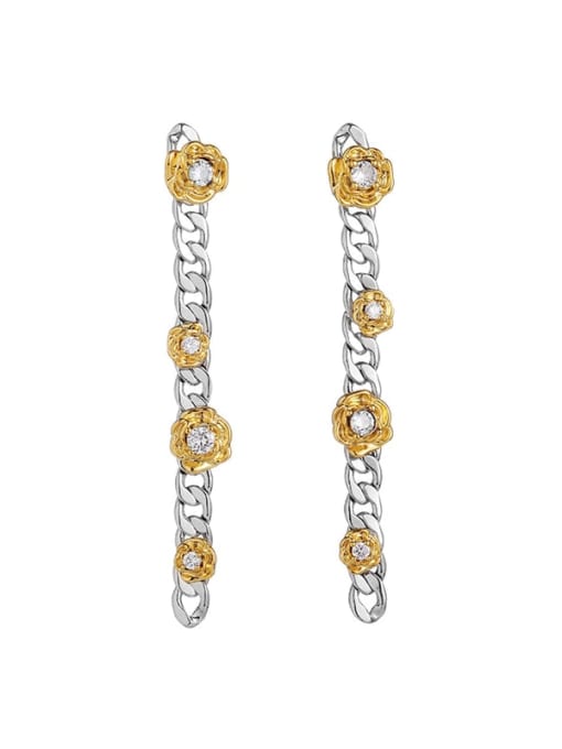 Long chain earrings Brass Cubic Zirconia Flower Trend Earring