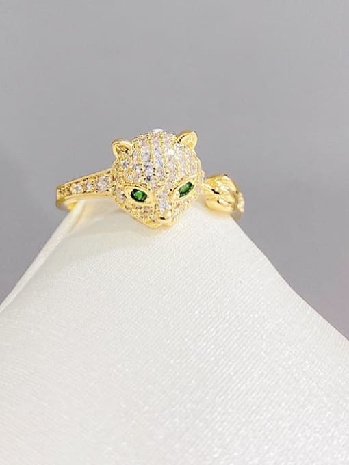 YOUH Brass Cubic Zirconia Leopard Cute Band Ring 0