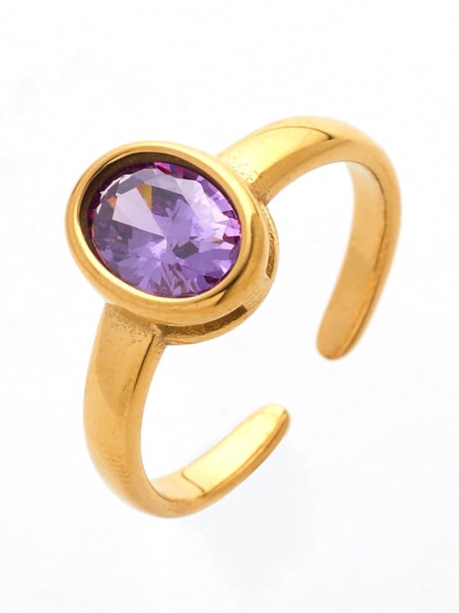 Golden +Purple Stainless steel Glass Stone Round Minimalist Band Ring